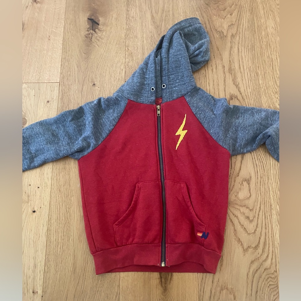 Aviator Nation Kids Sweatshirt- Grey with Red and Yellow Bolt- Kids 10